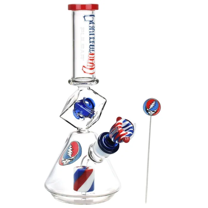 Grateful Dead x Pulsar Inception Cube Beaker Glass Water Pipe - 12.75" / 14mm F - Image 1