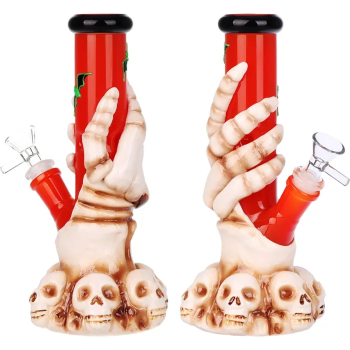 Skelly Grip w/ Bats Straight Tube Glass Water Pipe - 9" / 14mm F - Image 1