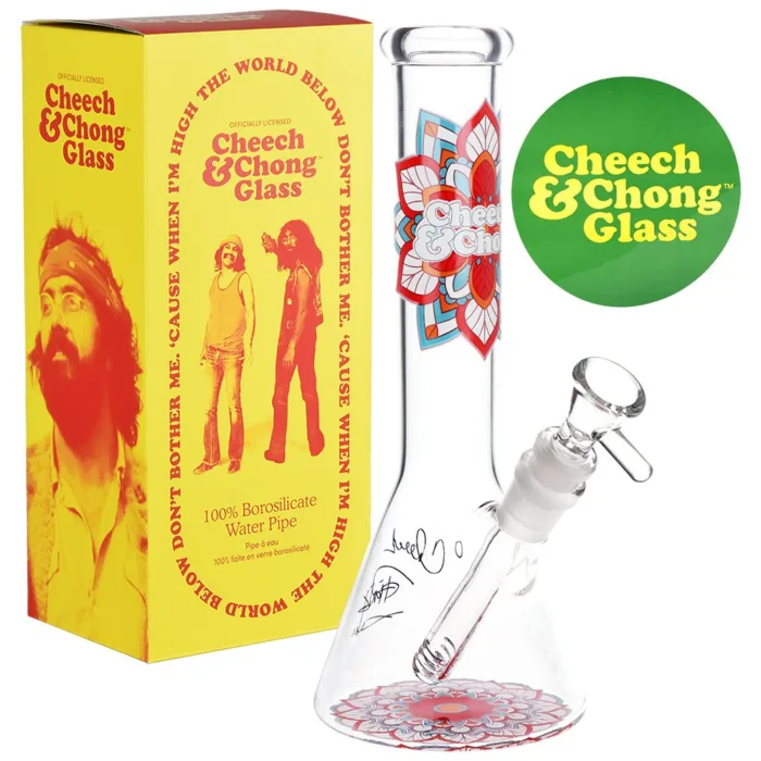 Cheech & Chong Glass Mandala Glow Glass Beaker Water Pipe - 10" - Image 1
