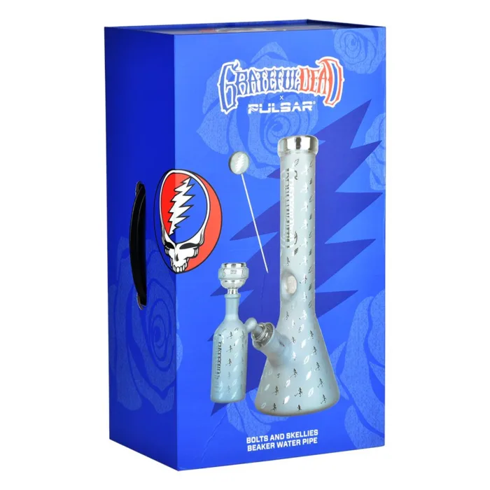 Grateful Dead x Pulsar Bolts And Skellies Glass Beaker Water Pipe Set | 13.75" | 14mm F - Image 6