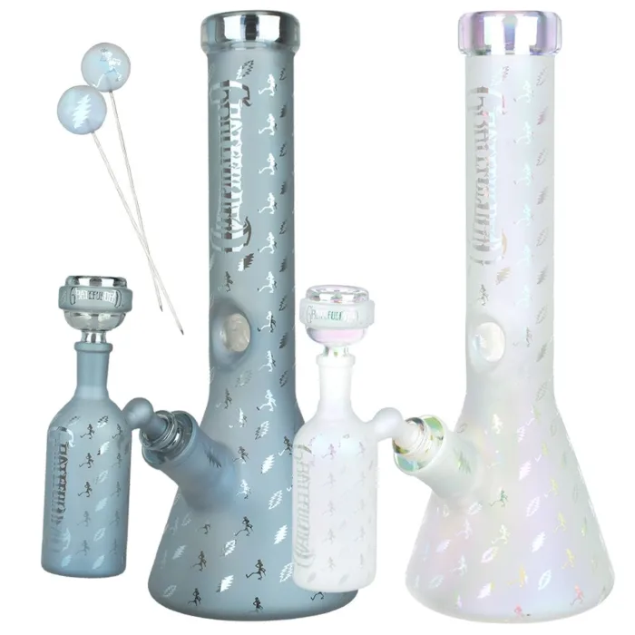 Grateful Dead x Pulsar Bolts And Skellies Glass Beaker Water Pipe Set | 13.75" | 14mm F - Image 1